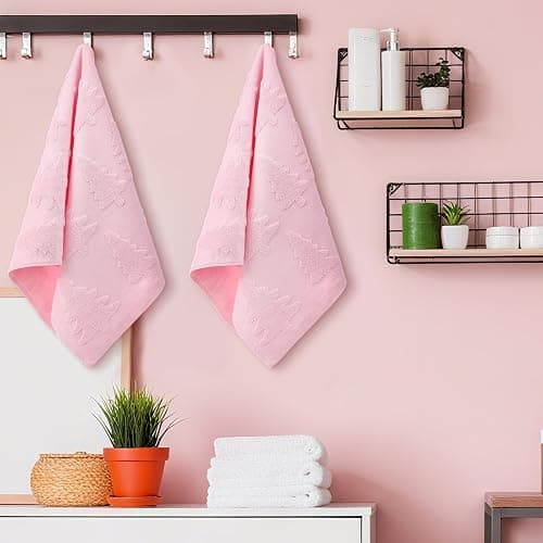 Breling 2 Pcs Christmas Hand Towels Pink Christmas Trees Bathroom Decorative Towels 100% Cotton Absorbent Jacquard Weave Bath Decor Winter Holiday Bathroom Decor Xmas Gifts 13.7''x29.5'' thumbnail 5