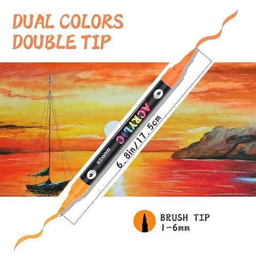 24 Acrylic Paint Pens with 48 Colours Brush Tip for Rock Painting Fabric Glass Stone Ceramic Wood Metal, Dual Tip Acrylic Markers for Adults, Paint Markers for Easter Egg Pumpkins Graffiti thumbnail 3
