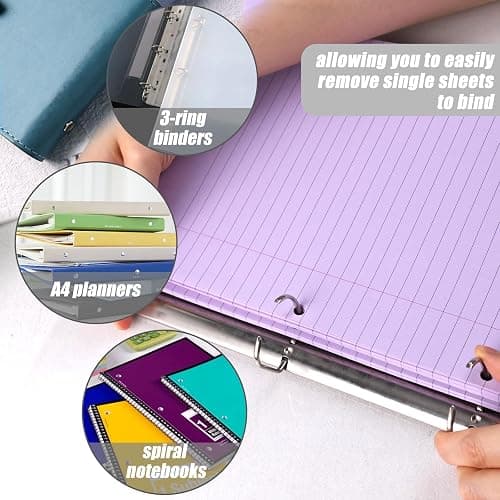 HIBOX Purple Loose Leaf Paper, 100 Sheets 8"x10.5" Colored Notebook Paper, 3-Hole Punched for 3-Ring Binders Notebook, School & College, Fights Ink Bleed, Office Planners thumbnail 5