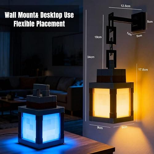 LOUHH Pixelated Lantern Night Light, 16 Color LED Wall Night Light with Remote Control - Rechargeable Retro Pixel Style Table Lamp for Game Room Kids Room Decor and Children's Gifts thumbnail 4