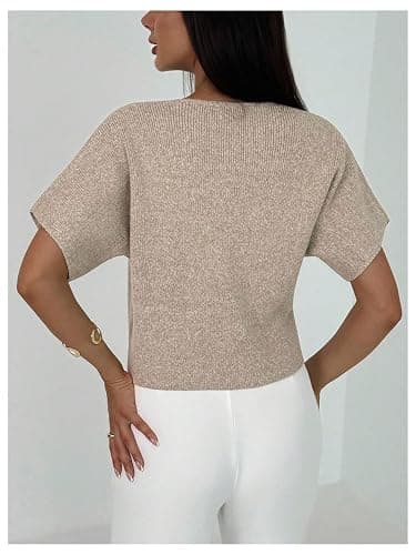 SOLY HUX Women's Short Sleeve Office Spring Winter Cardigan Sweater Button Down V Neck Slim Fit Elegant Knit Tops thumbnail 3