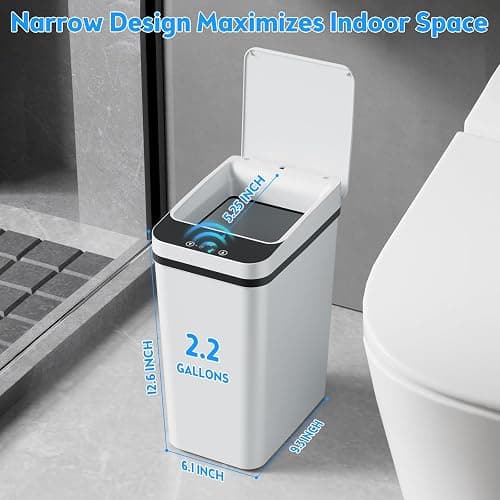 KOEYLE 2 Pack 2.2 Gallon Automatic Touchless Garbage Can, Small Motion Sensor Smart Trash Can, Slim Waterproof Trash Bin for Bedroom, Bathroom, Office, Living Room, White thumbnail 3