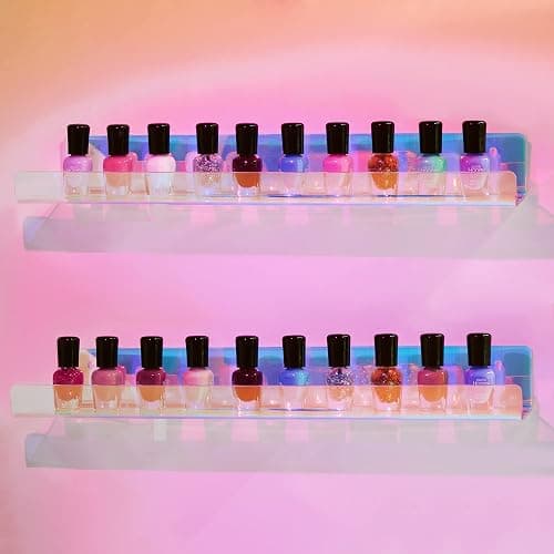 upsimples 4 Pack Acrylic Shelves for Wall Storage, 15" Floating Bookshelves for Kids, Nail Polish Holder, Perfume Display Shelf Organizer for Bathroom, Bedroom, Living Room, Iridescent - 4 - Iridescent thumbnail 5