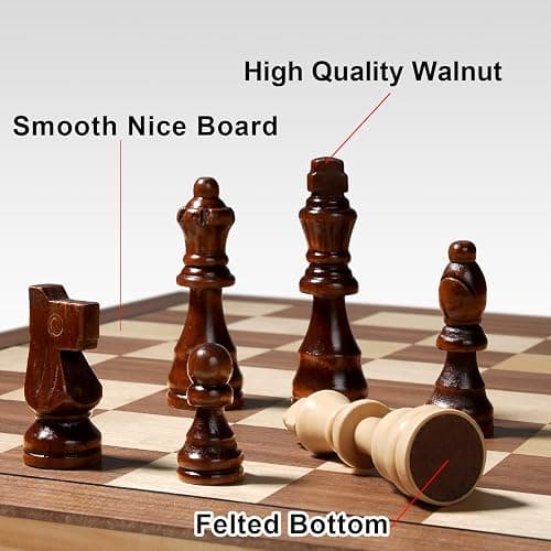 Magnetic Chess Board Set for Adults & Kids, 15" Wooden Folding Chess Boards, Handcrafted Portable Travel Chess Game with Pieces Storage Slots thumbnail 6