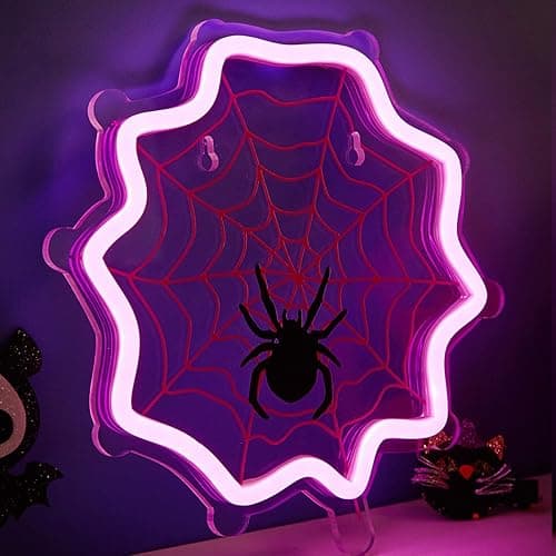 Chi-buy LED Neon Sign For Halloween, USB Powered Neon light Night Light, 3D Wall Art Decor Neon Lamp Neon Signs for Bedroom Living Room Holiday Gift for Children Kids Girl Halloween Neon Custom (pink spider web) thumbnail 6