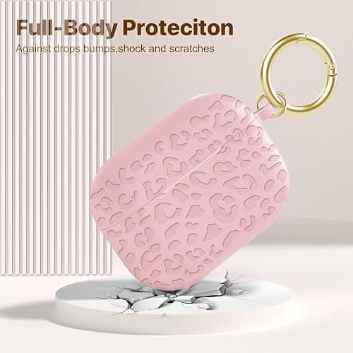Case Compatible with AirPods Pro 3 Generation 2025 Cover with Keychain, Gawnock Engraved Leopard Skin Soft Cover for AirPods Pro 3 Case Full Protection,Front LED Visible, Pink thumbnail 5