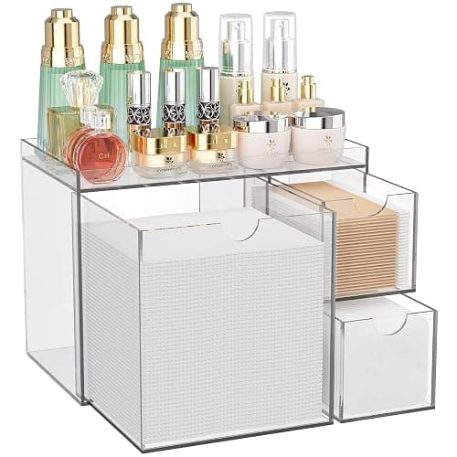 Youdepot Clear Acrylic Face Towel Holder with 3 Drawers, All-in-One Bathroom Vanity Organizer for Disposable Face Towels, Cotton Pads, Swabs and Skincare Tools - Image 1