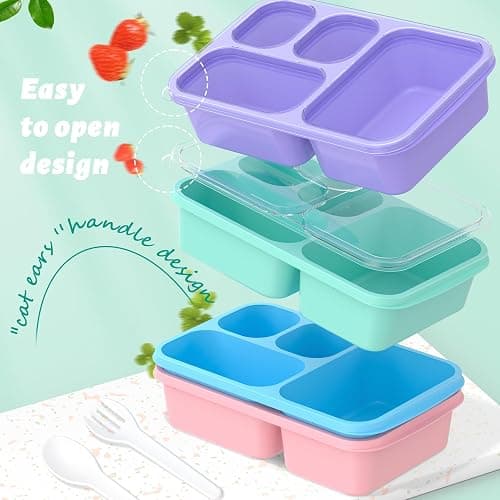 Enstphjoy Bento Lunch Box - 4 Pack, 4-Compartment Meal Prep Containers, Adult Bento Box, Microwave & Dishwasher Safe (PP(Blue)) thumbnail 4
