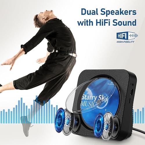 CD Player Portable Bluetooth 5.1 Desktop CD Player with HiFi Sound Speakers,Remote Control,Dust Cover,LED Display,Boombox FM Radio,USB/AUX for Home,Kids (Black) thumbnail 2