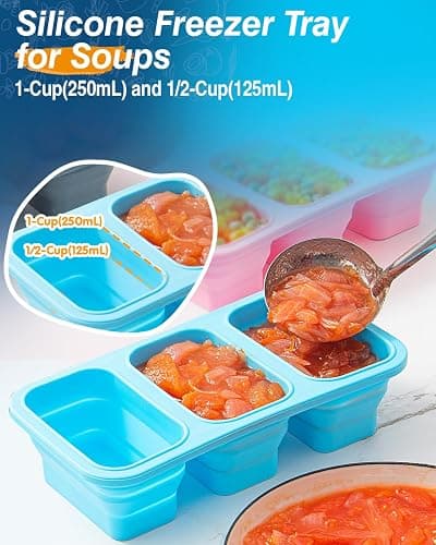 Silicone Freezer Trays With Lid, Stackable 1 Cup Silicone Freezer Molds, Easy To Use Soup Ice Cube Tray, Collapsible Freezing Molds for Meal Prep, Broth, Sauce, Leftovers, Soup Storage Gift Set thumbnail 7