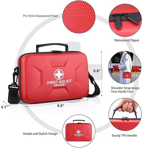 Gevoke 410 Piece Waterproof Hard Shell First Aid Kit for Home, Car, Travel, Camping, Truck, Hiking, Sports, Office, Vehicle & Outdoor Emergencies - Emergency Medical Kits (Red) thumbnail 4