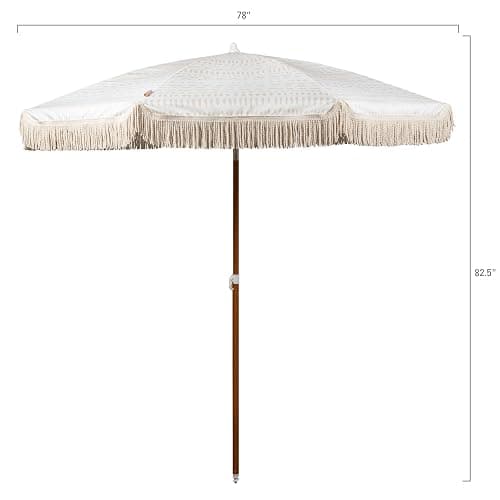 BEACH STATE Summerland 6.5 Feet Beach Umbrella with Fringe - Patio Umbrella - Outdoor Umbrella - UV50+ Sun Protection - Laguna Print in Driftwood thumbnail 8