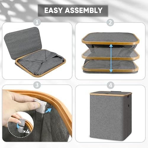 BALEINE Laundry Hamper with Lid, Tall Laundry Baskets with Bamboo Pull Handles, Large Laundry Bin with Internal Support (36 Gal/140L, Black) thumbnail 5