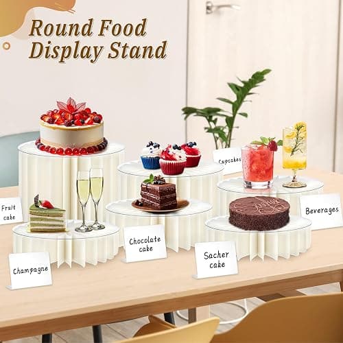 Youjoitim 6Pcs Buffet Risers, Food Risers for Table, Foldable Cake Stands for Party, Paper Dessert Table Display Set, Cupcake Display Stand for Birthday Wedding Party Decoration (White) thumbnail 6