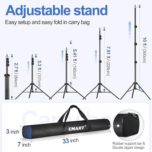 EMART Backdrop Stand 10x10ft(WxH) Photo Studio Adjustable Background Stand Support kit with 2 Crossbars, 8 Clamps, 2 Sandbags and Carry Bag for Parties, Events Decoration, Wedding, Photography thumbnail 3
