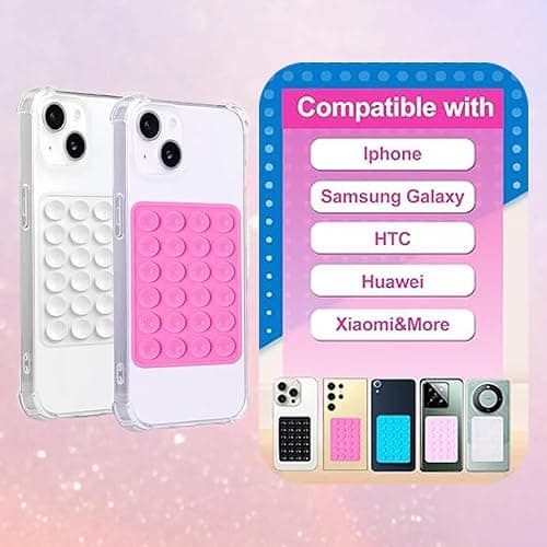 Leeneen 4PCS Silicon Suction Phone Case Mount,Hands-Free Fidget Toy Mirror Shower Phone Holder, Tiktok Videos and Selfies (white black pink light pink) thumbnail 4