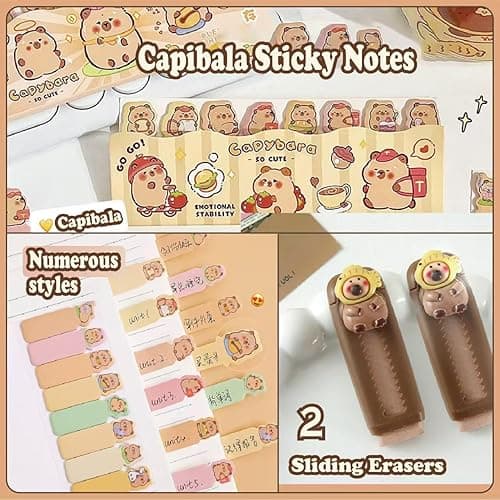 RHUIOKJLDF 12PCS Capybara School Supplies set，Cute School Supplies ballpoint pens notebooks, pencil cse, sticky notes ，mechanical pencil thumbnail 9