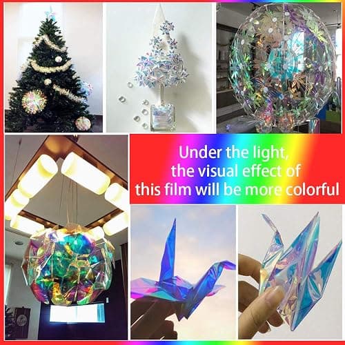 Holographic Decorative Iridescent Window Film Adhesive Glass Film Chameleon Rainbow Effect for Home Decal DIY Christmas Party Decoration, 35.4Inch x 10Feet, Warm Color thumbnail 7