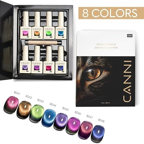 CANNI 8 Pcs 9 ML Cat Eye Gel Nail Polish Set, Red Purple Pink Blue Green Glitter Rainbow Holographic Cat Eye Gel Polish Kit with Magnet Colors Nail Art Manicure Salon DIY Gifts thumbnail 5