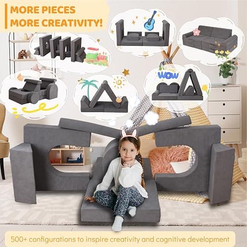 Winhomish 12-Piece Modular Kids Play Couch – Premium Soft Foam, Removable Cover, Comfortable & Safe Toddler Couch for Children 1-6 Years, Portable & Easy to Clean, Ideal for Living Room & Playroom thumbnail 9