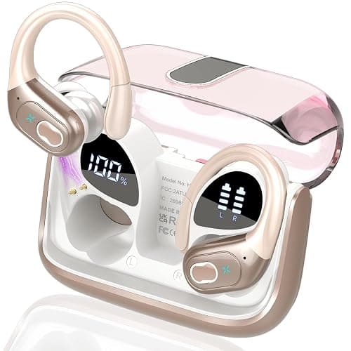 Aptkdoe Wireless Earbuds 75hrs Bluetooth 5.4 Headphone Sport, 2025 Bluetooth Earbuds Stereo Deep Bass Over Ear Bud with Earhooks, ENC Noise Cancelling Mic, IPX7 Waterproof Earphone Rose Gold - Rose Gold - Image 1