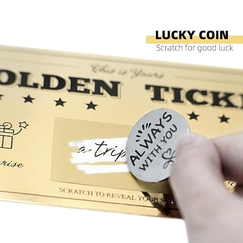 Golden Ticket with Lucky Coin, Scratch Card with Envelope, Surprise Gift Reveal Scratch Off Ticket Card as Birthday Card Wedding Card Concert Ticket Cinema Voucher Raffle Gift Card for Kids Women Men - 1 Golden Ticket with Lucky Coin thumbnail 5