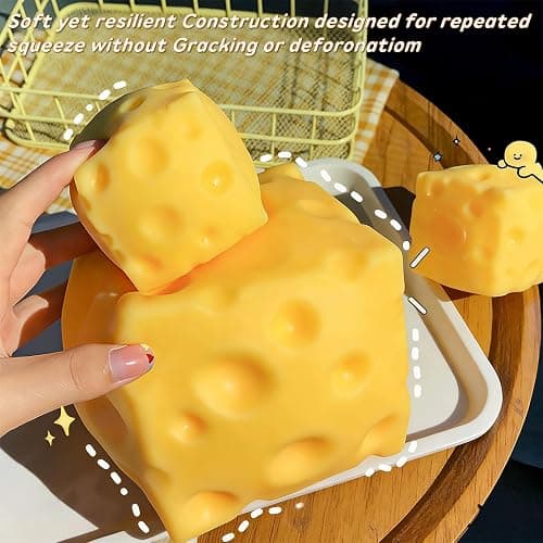 Super Cheese Squishy Big Giant Large Cube Block Slow Rising Squeeze Toy squeezable Stress Relief Original Sensory / Fidget Novelty Toy and Gift for Adults (3in) thumbnail 4