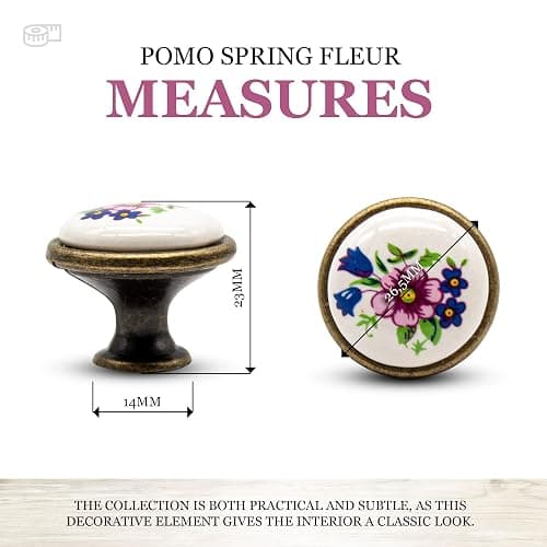 DOJA Barcelona | Bouton de Meuble Vintage Fleur Printemps | Poignée de Porte en Zinc Aluminium et Porcelaine | Ø26,5*Ø14*23mm | Pour Cuisine et Intérieur thumbnail 2