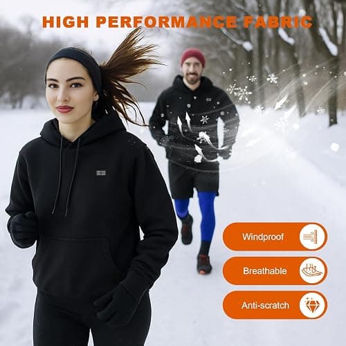 Brimekey Heated Hoodie for Men Women with Fleece Lining 20000mAh Battery | Heated Sweatshirt Fast Charge Winter Thermal Pullover Sweater Sweatshirt Coat for Men Women Black thumbnail 6