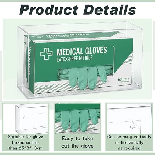Thyle 2 Pcs Glove Box Holder Wall Mount Acrylic Dispenser Single Side Loaded Disposable Latex Rubber Glove Box for Kitchen, Office, Restaurant (Clear) thumbnail 4