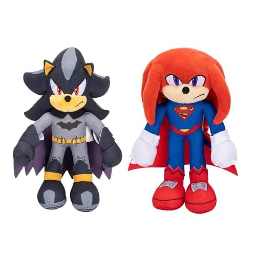 Sonic The Hedgehog DC Comics Shadow as Batman and Knuckles as Superman 9” Plush 2-Pack - Image 1