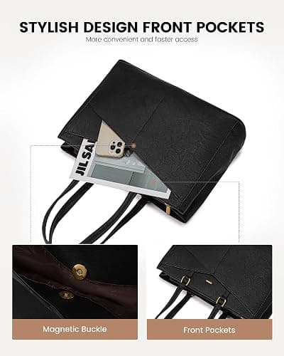 LOVEVOOK Laptop Bag for Women,15.6 Inch Laptop Tote Bag for Women,Vintage Leather Work Tote Bags Computer Teacher Bag,Waterproof Business Office Briefcase thumbnail 3