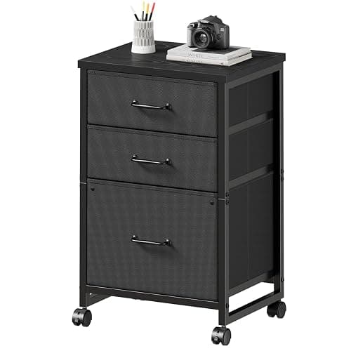 Maihail 3 Drawer Mobile File Cabinet with Wheels Fabric Vertical Filing Cabinet fits A4 or Letter Size for Home Office,Black - Image 1