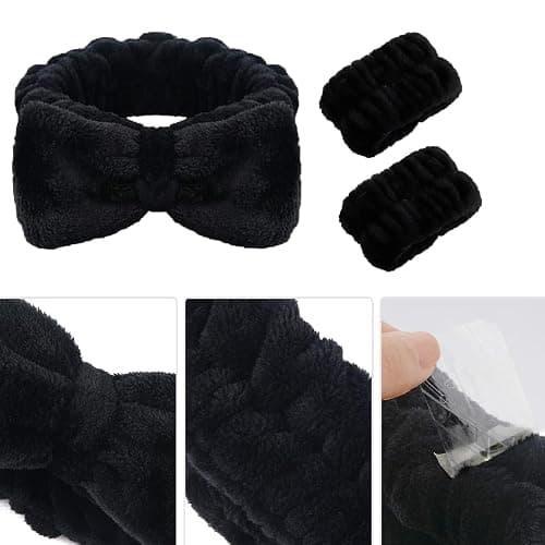 Cozy Manor Skincare Headband Spa Headband for Women Cute head band for washing face Soft Elastic Skin Care Headband and Wristband Set thumbnail 4