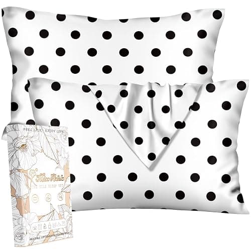 Miss Adola Silk Pillowcase 2 Pack - Pillow Cases 20" x 30" Queen Size Set of 2 for Hair and Skin Smooth Soft Breathable with Hidden Zipper Cooling Pillow Covers for Sleeping, White Black dot - Image 1