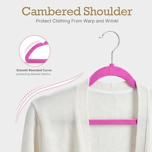 HOUSE DAY Rosy Red Velvet Hangers 60 Pack, Non Slip Clothes Felt Hanger Heavy Duty for Coat, Premium Slim Space Saving Suit Hangers for Closet Organizer, 360° Rotating Silver Hook thumbnail 6