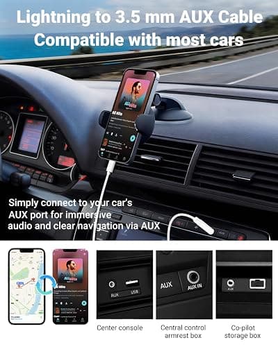 Aux Cord for iPhone,[Apple MFi Certified] Lightning to 3.5 mm AUX Cable for Car Stereo, Speaker, Headphone, Auxiliary Audio Cable Compatible with iPhone 14 13 12 11 XS XR X 8 7 3.3FT White thumbnail 2