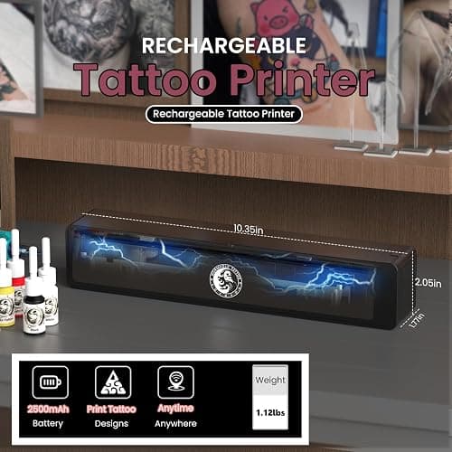 Wormhole Tattoo Stencil Printer Wireless Bluetooth 2,500mAh Battery Portable Tattoo Printer Compatible with Phone & PC for Artists and Beginners - Dark Gray thumbnail 4