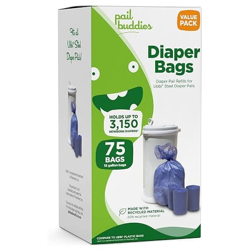 Disposable Diaper Pail Refills Compatible with Ubbi Diaper Pail | Diaper Pail Refill Bags made with Recycled Material | Fresh Powder Scent for Odor Control | Disposable Diaper Trash Bags (75 Count) - Image 1