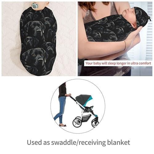 Muishi Black Labrador Lab Dog Newborn Swaddle Blankets Hat Sets Soft Baby Receiving Blanket Swaddle Sack for Baby Shower Infant Boy Girl Gift thumbnail 6