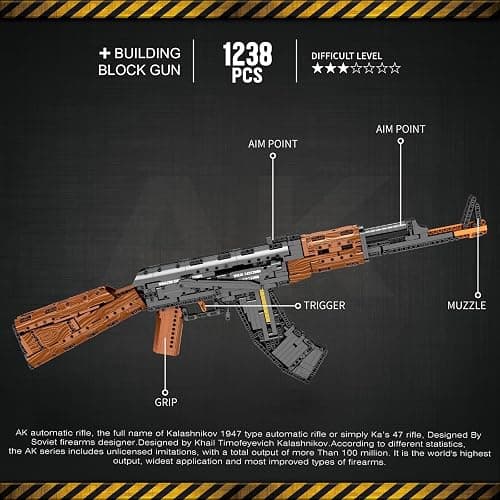 Reobrix AK47 Assault Rifle Building Block Set, 1:1 Scale Collectible Gun Model Kit, 1238 PCS Shootable Military Building Toy for Teens 14+ and Adults, 77005 thumbnail 3