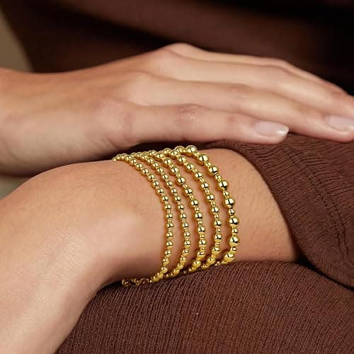 jollone Gold Bracelets for Women Gold Bracelet Stack Pearl Beaded Bracelets for Women 14K Gold Plated Stretch Bead Ball Bracelet Sets Jewelry for Mother's Day Birthday Gifts thumbnail 2