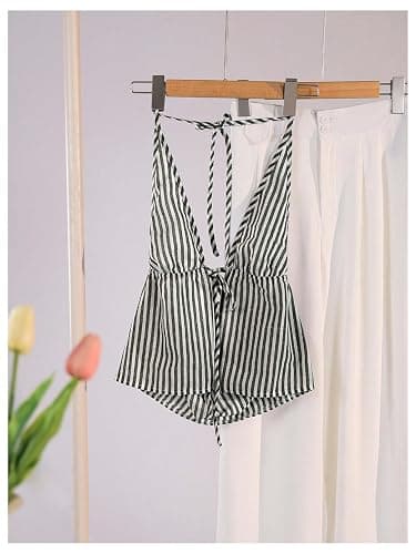 SweatyRocks Women's Sexy Striped Tie Front Halter Tops Sleeveless Drawstring Summer Cami Tops thumbnail 2