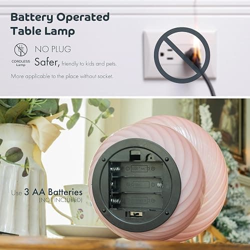 ULAROOM Battery Operated Mushroom Lamp-Cute Small Pink Aesthetic Table Lamp with Timer,Cordless Bedside Lamp for Girl Gifts,Glass Decorative Lamp for Bedroom/Entryway/Shelf/Desk Decor/Dorm/Office thumbnail 5