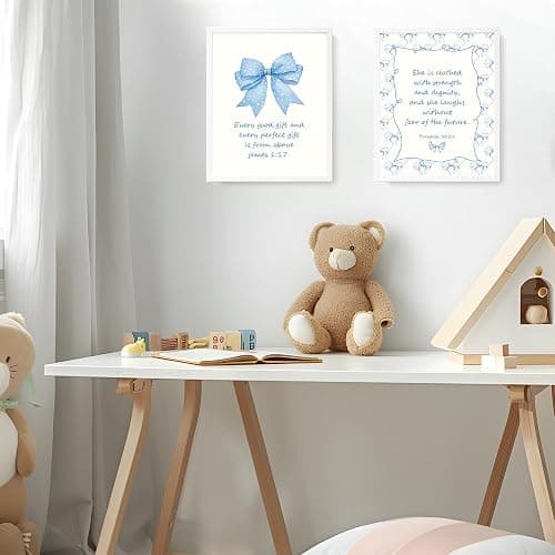 LARTSFRO Coquette Blue Bow Jesus Wall Art Decor Posters, Light Blue Bow Christian Room Bathroom Bedroom Dorm Wall Art Decor Aesthetic for College Teen Girls Gifts, Inspirational Bible Verses Bow Wall Decor, 10x8 Inch Set of 4 Bow Pictures(UNFRAMED) thumbnail 6