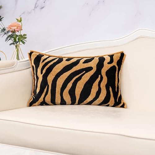 Yangest Black and Gold Rectangle Pillow Cover Cut Velvet Zebra Print Cushion Cover Luxury Modern Pillowcover for Couch Living Room Bedroom,12x20 Inch - Image 1