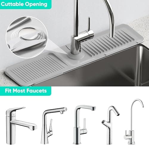 24 Inch Longer Faucet Mat for Kitchen Sink [5°Slope Fast Self-draining]Bathroom Kitchen Sink Splash Guard Silicone Sink Faucet Mat Splash Guard Kitchen Sink Area Tidy Splash Faucet Guard Draining Mat thumbnail 5