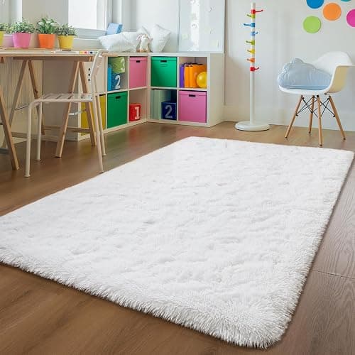 Andecor Soft Fluffy Bedroom Rugs, 4 x 6 Feet Indoor Shaggy Plush Area Rug for Boys Girls Kids Baby College Dorm Living Room Home Decor Floor Carpet, White thumbnail 2