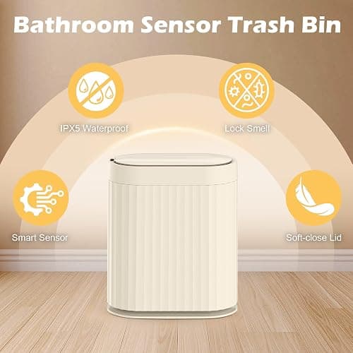 ELPHECO 2 Gallon Sensor Trash Can - IPX5 Waterproof Motion Sensor Trash Can, Automatic Bathroom Trash Bin, Slim Garbage Can for Bathroom, Office, Bedroom, Living Room, Beige thumbnail 5