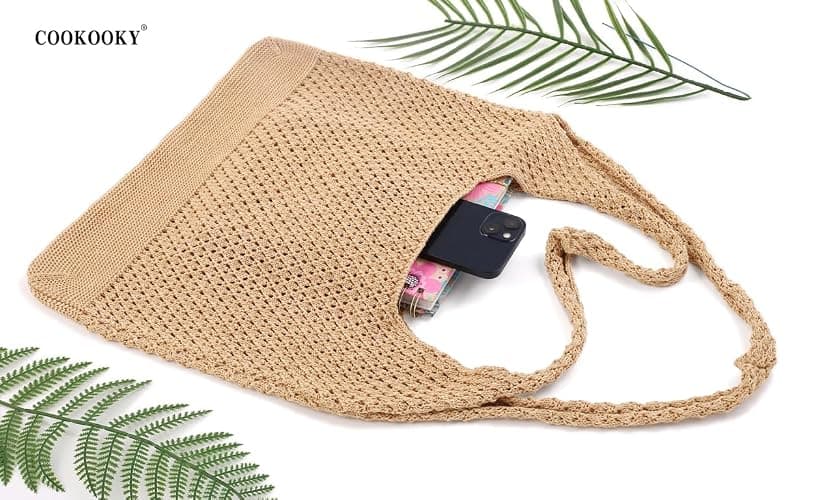 COOKOOKY Crochet Beach Tote bag Summer Beach Bag for Women Aesthetic Mesh Tote Bag Hippie Bag Knit Bag thumbnail 6